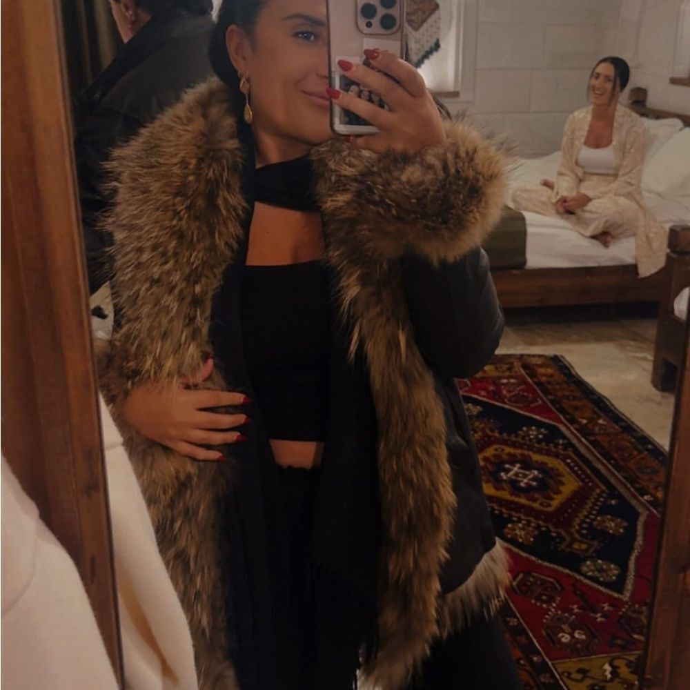 Real fur and leather jacket